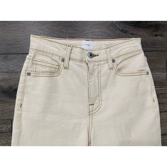 Jonathan Simkhai Jeans Straight Fringe Raw Hem Cream Size 24 - Picture 2 of 6